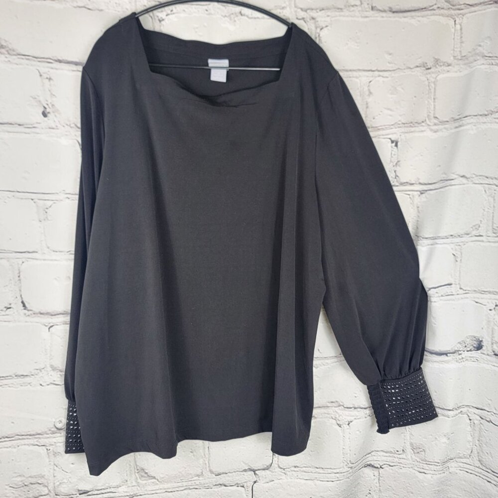 Chicos Womens 4 XXL Black Dressy Long Sleeve Square Neck Plus Size Blouse Office